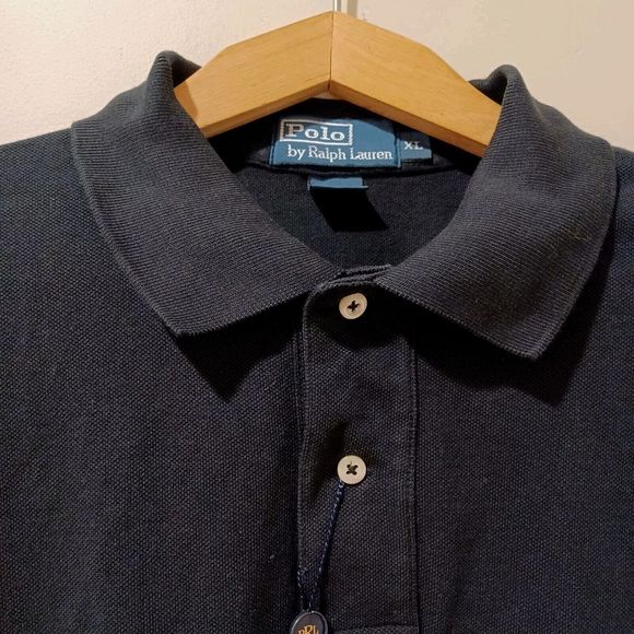 NWT Vintage Polo Ralph Lauren Black Long Sleeve Polo Shirt Red Pony Logo Size XL - Picture 2 of 8